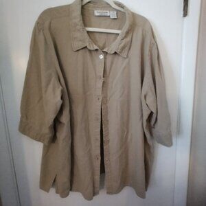 Tan Linen Blend button down top size 28W
